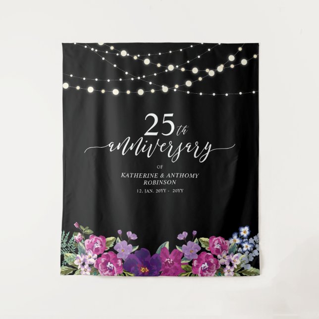 Tenture Guirlandes Lumineuses & Fleurs 25e Anniversaire de (Devant)