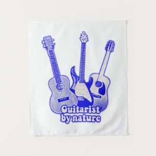 Tenture Guitariste de nature. guitares bleues rétro