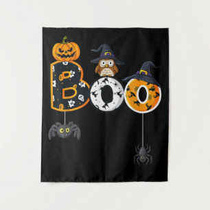 Tenture Halloween Boo Owl avec sorcière Casquette araignée