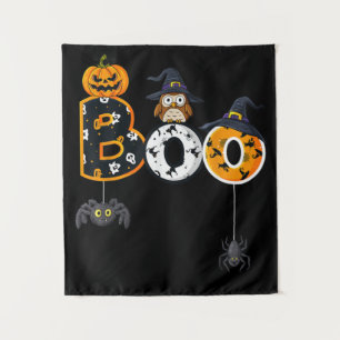 Tenture Halloween Boo Owl avec sorcière Casquette araignée