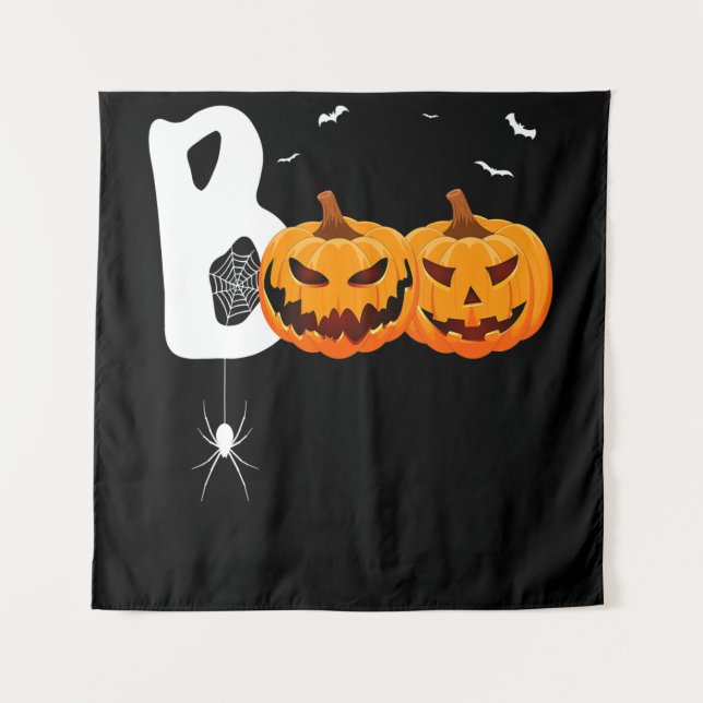Tenture Halloween Boo Scanner Citrouilles Spider Trick ou  (Devant)