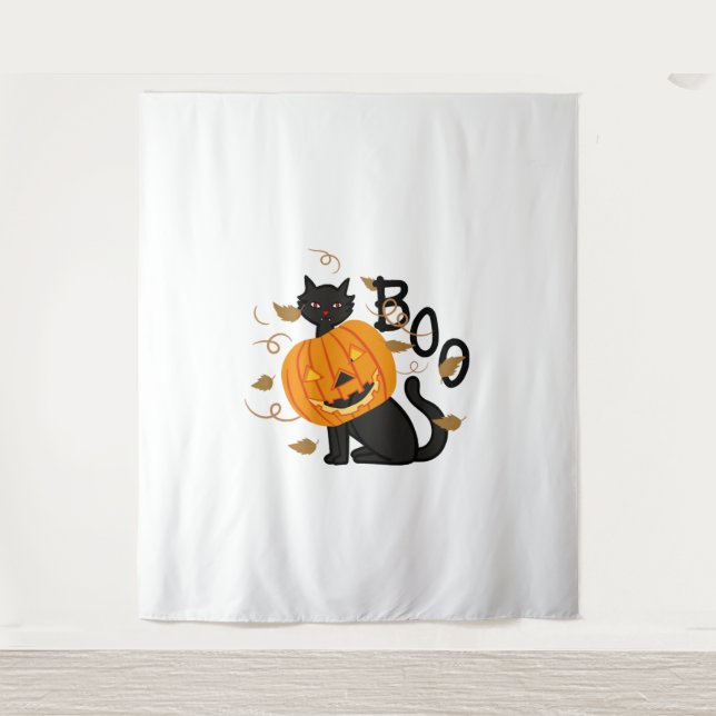 Tenture Halloween chat noir Boo (Devant)