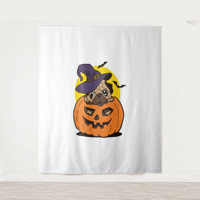 Tenture Halloween Chien citrouille, Drôle chien d'Hallowee (Devant)