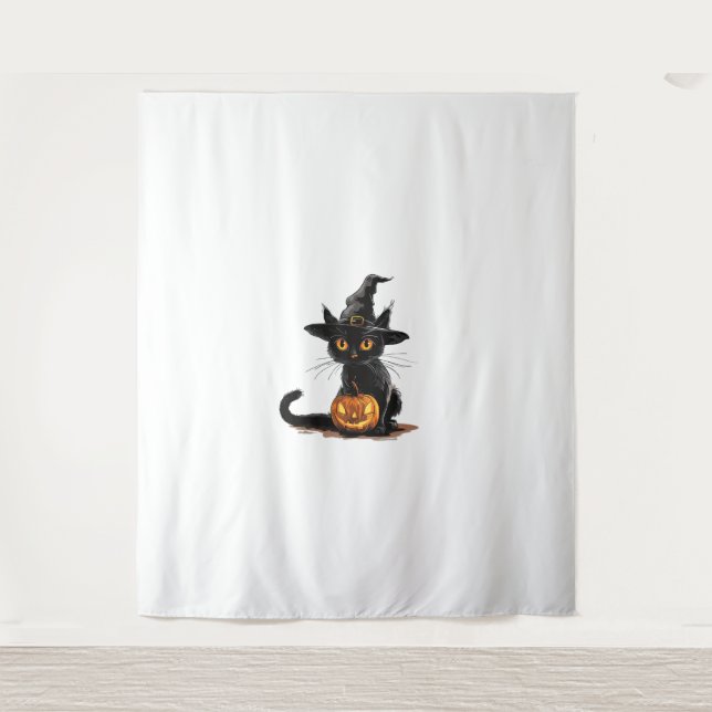 Tenture Halloween Citrouille de chat (Devant)