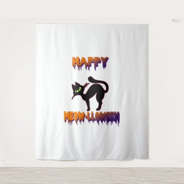 Tenture Halloween Citrouille de Chat Noir (Devant)