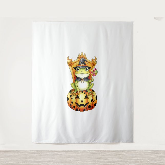 Tenture Halloween Cute Frog sur Citrouille (Devant)