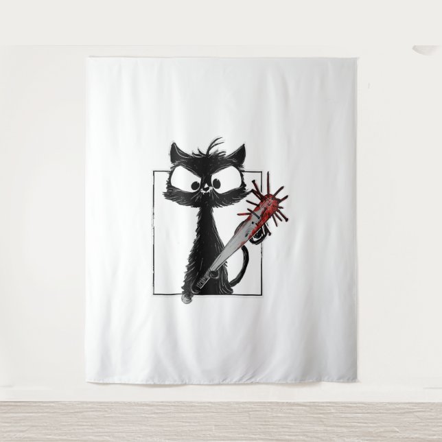 Tenture Halloween de baseball de chat noir (Devant)