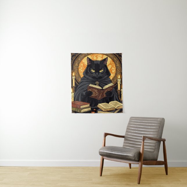 Tenture Halloween en couverture cartonnée Un chat lisant d (En situation)