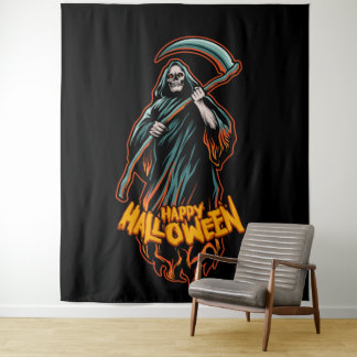 Tenture Halloween faucheuse crâne arrière