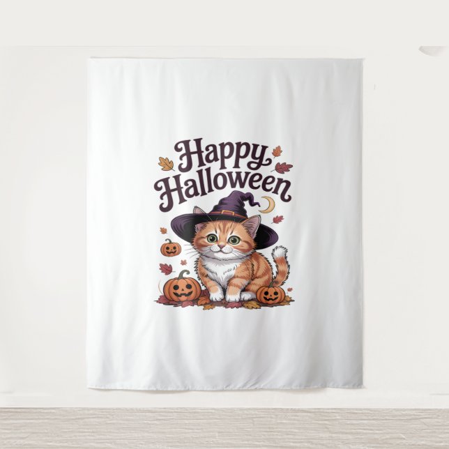 Tenture Halloween heureux Citrouille de chat (Devant)