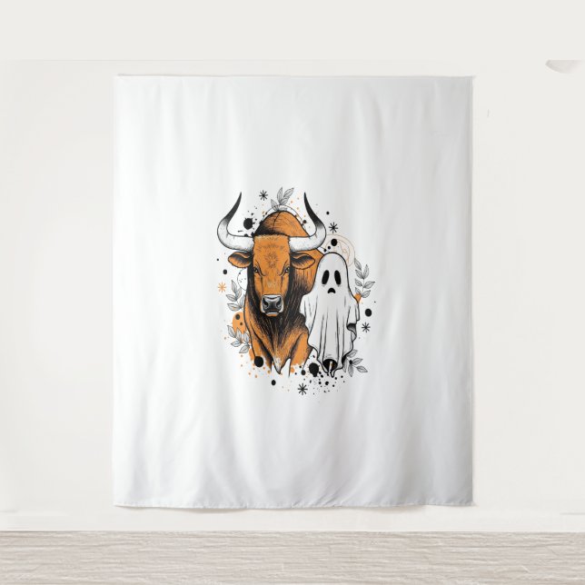 Tenture Halloween Highland Cow Cute Fall (Devant)