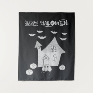 Tenture Halloween la nuit avec Haunted House, chauves-sour