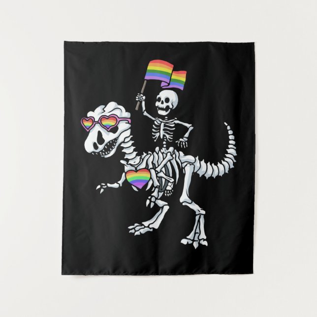 Tenture Halloween LGBT T Rex Dinosaur Skeleton Gay pride (Devant)