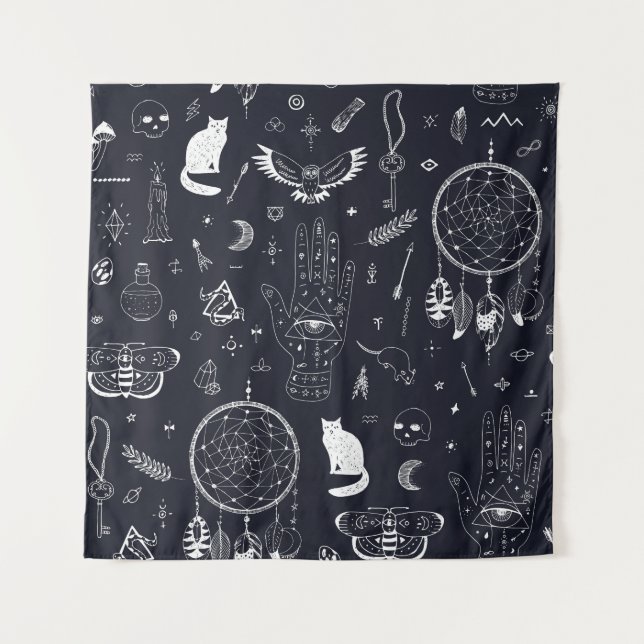 Tenture Halloween Magic : Vintage Doodle Motif. (Devant)