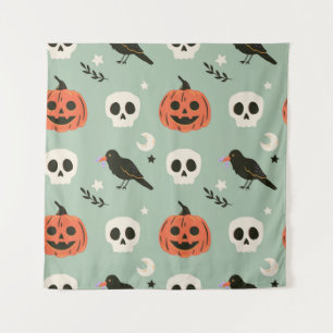 Tenture Halloween motif sans couture avec corbeaux, crânes