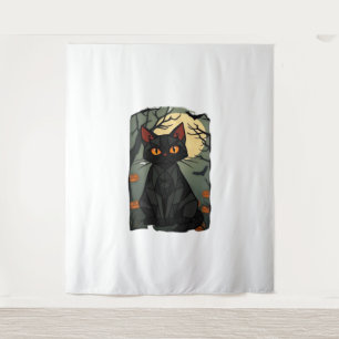 Tenture Halloween mystique Chat Noir Art - Feline Éffrayan