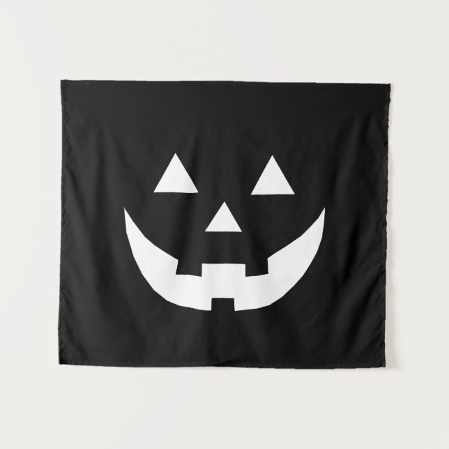 Tenture Halloween noir blanc Jack-o'-lantern effrayant (Devant (Horizontal))