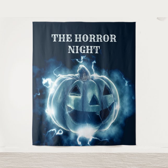 Tenture Halloween Parti mal bleu Citrouille Horreur (Devant)