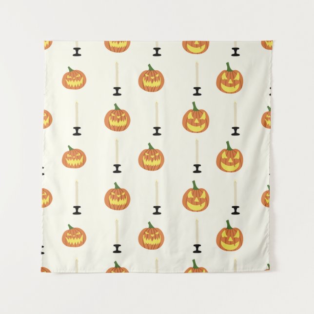 Tenture Halloween seamless pattern with pumpkins and candl (Devant)