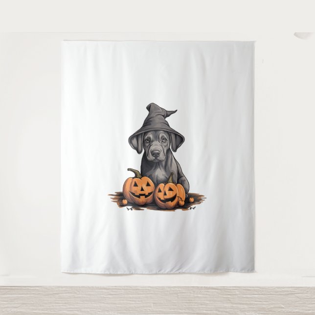 Tenture Halloween sorcière Casquette chien Citrouille Grea (Devant)