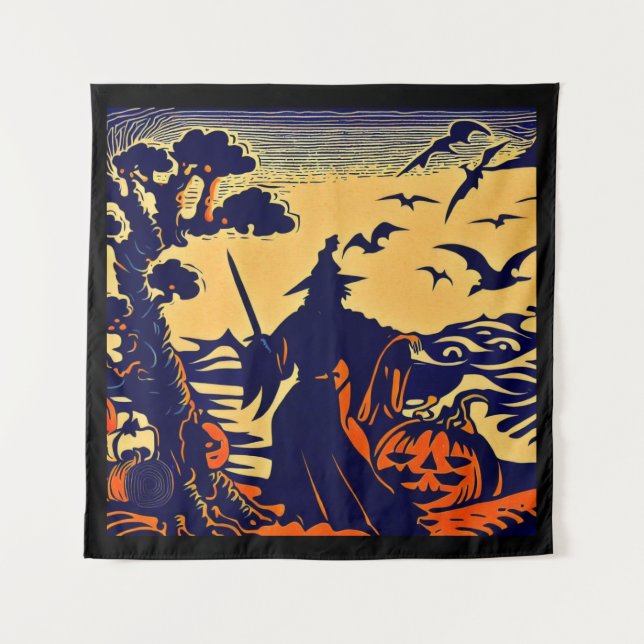 Tenture Halloween - Style de gravure sur bois 5 (Devant)