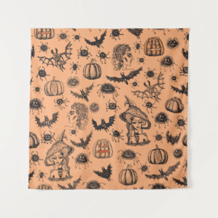 Tenture Halloween Witch Silhouette : Motif de dessin animé