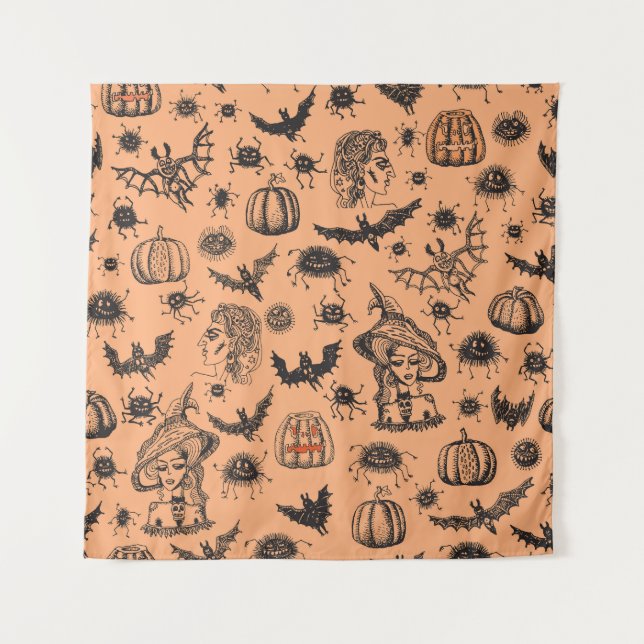 Tenture Halloween Witch Silhouette : Motif de dessin animé (Devant)