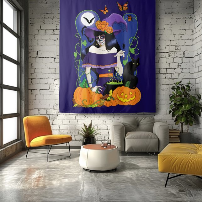 Tenture Halloween Witch Sugar Skull (Créateur téléchargé)