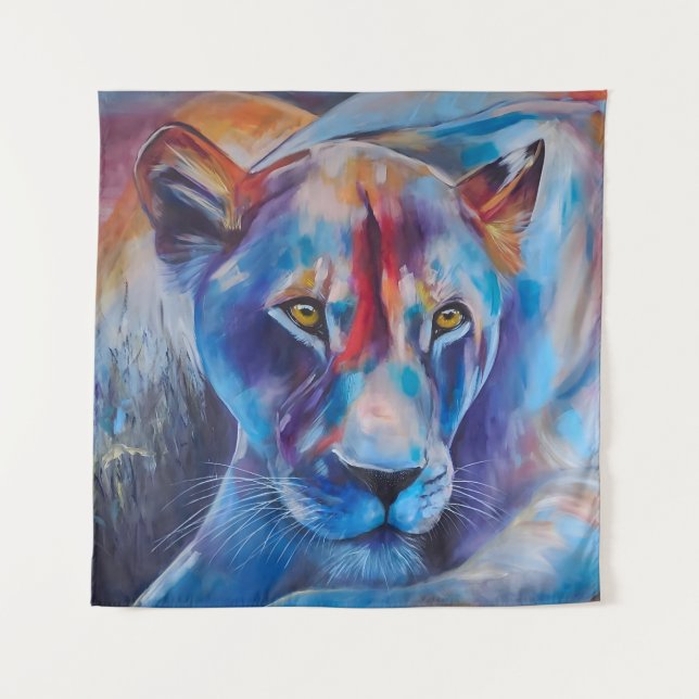 Tenture Hand Painted Wild Cat Portrait (Devant)