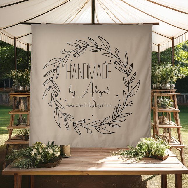 Tenture Handmade Business Logo Botanical Wreath Craft Fair (Elegant botanical wreath tapestry for craft fair booth branding display)