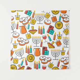 Tenture Hanukkah seamless pattern. Jewish Holiday Hanukkah