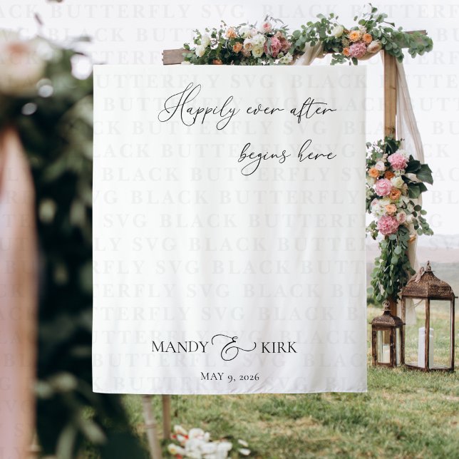 Tenture Happily Ever After Begins Here Wedding Backdrop  (happily ever after begins here wedding backdrop banner)