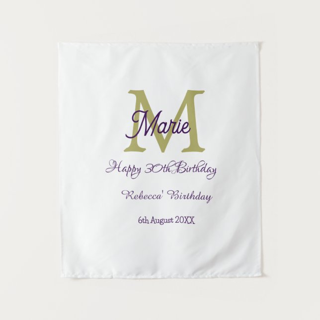 Tenture Happy 30th Birthday goldenadd name monogram modern (Devant)