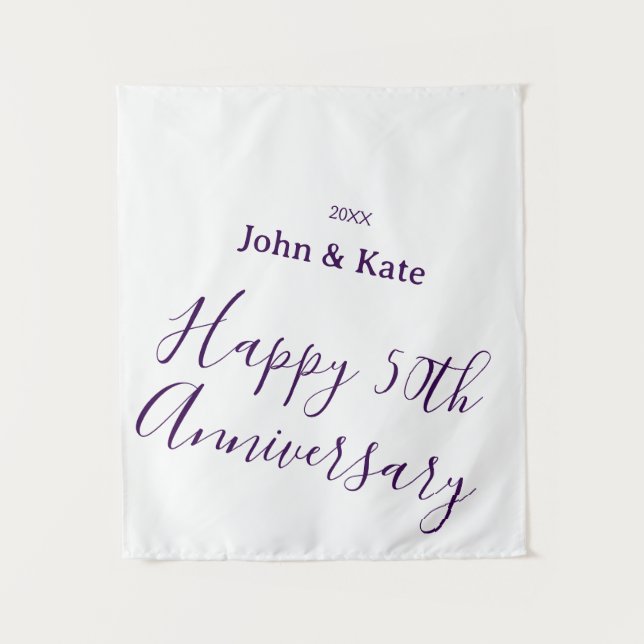 Tenture Happy 50th anniversary purple name year simple  (Devant)
