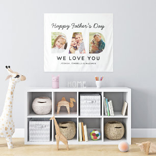 Tenture Happy Fête des pères Papa Custom Photo Collage