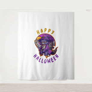 Tenture Happy Halloween Chat sorcier Halloween
