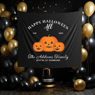 Tenture Happy Halloween Citrouille Nom de famille personna