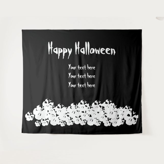 Tenture Happy Halloween squelette éffrayant pile texte per (Devant (Horizontal))