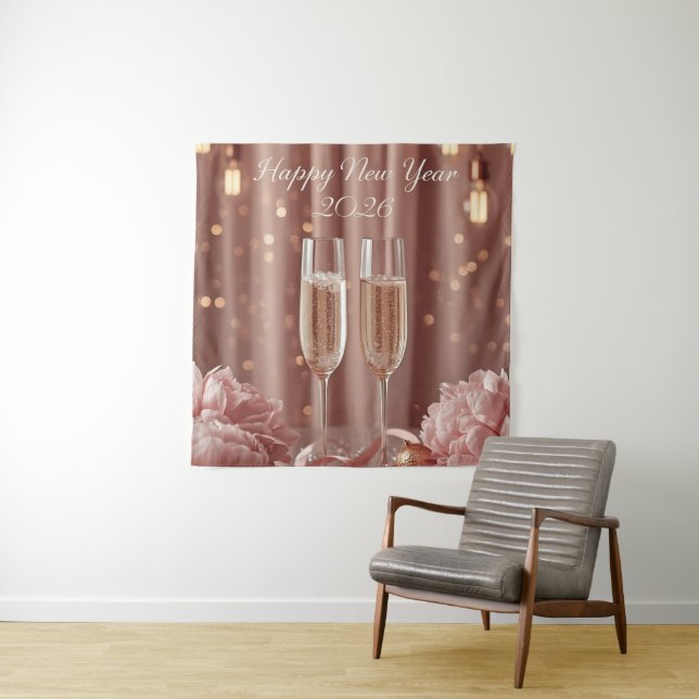 Tenture happy new year 2026 champagne sparkle banner (En situation)