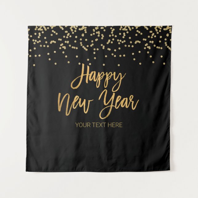 Tenture Happy New Year black and gold Backdrop banner (Devant)