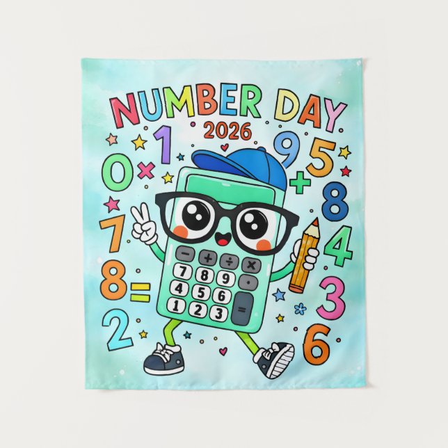 Tenture Happy Number Day 2026 Cute Calculator Math Design (Devant)