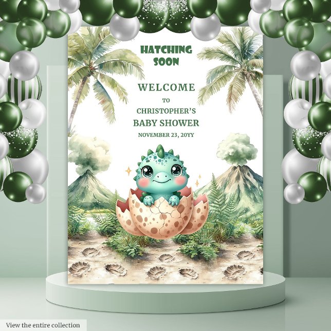 Tenture Hatching Bientôt Baby shower bannière Bleu Dinosau (Hatching Soon Baby Shower Banner Blue Dinosaur)