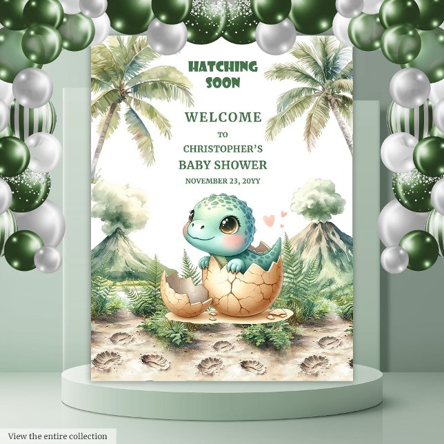 Tenture Hatching Bientôt Baby shower Fond d'écran Blue Din (Hatching Soon Baby Shower Backdrop Blue Dino)