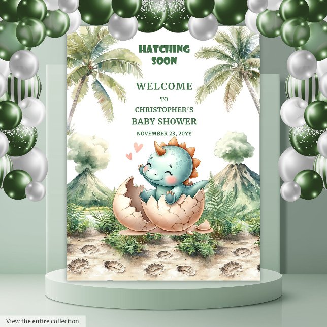Tenture Hatching Bientôt Baby shower Party Backdrop Dinosa (Hatching Soon Baby Shower Party Backdrop Dinosaur)