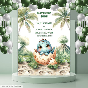 Tenture Hatching Bientôt Baby shower Party bannière Dino