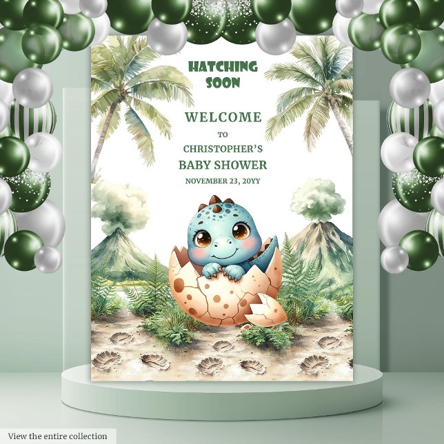 Tenture Hatching Bientôt Baby shower Party bannière Dino (Hatching Soon Baby Shower Party Banner Dino)