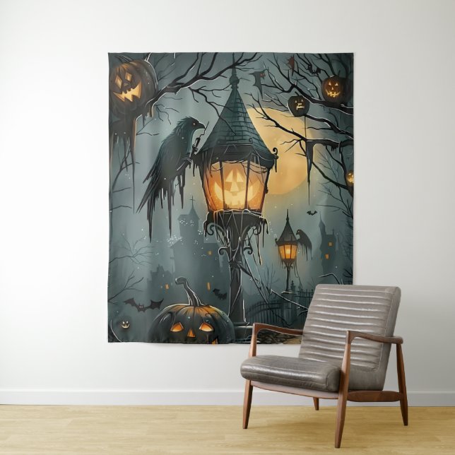 Tenture Haunted Hollow – Nuit d'Halloween (En situation)