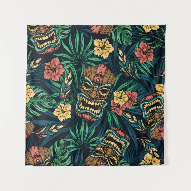 Tenture Hawaï Tiki Masque Motif tropical (Devant)