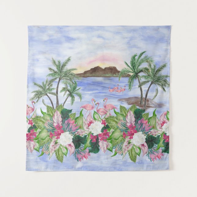 Tenture Hawaiian Bliss : Motif d'aquarelle tropicale (Devant)