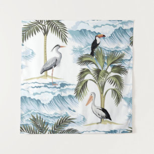 Tenture Hawaiian vintage, motif d'été fleuri.